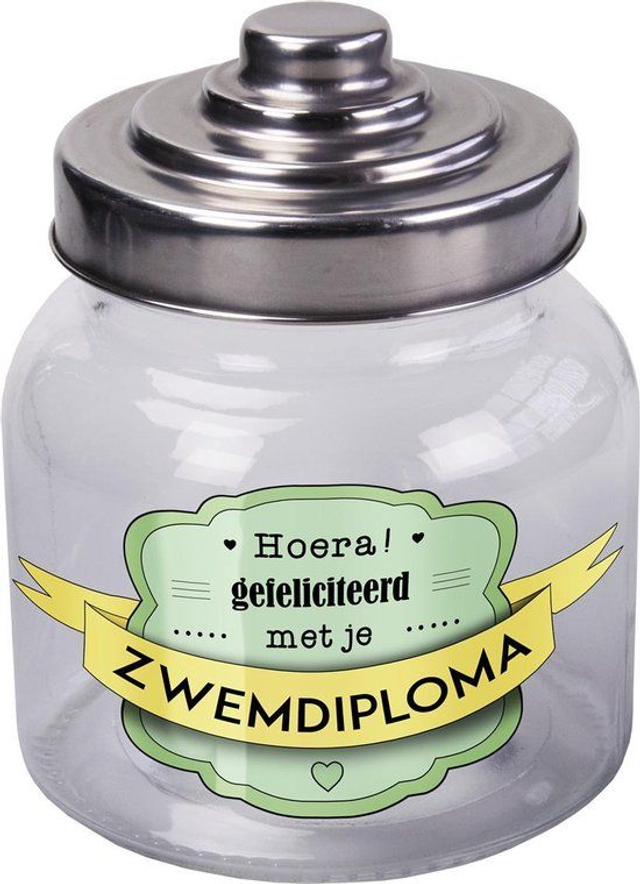 Paper dreams Snoeppot Zwemdiploma Glas Transparant 800 Ml
